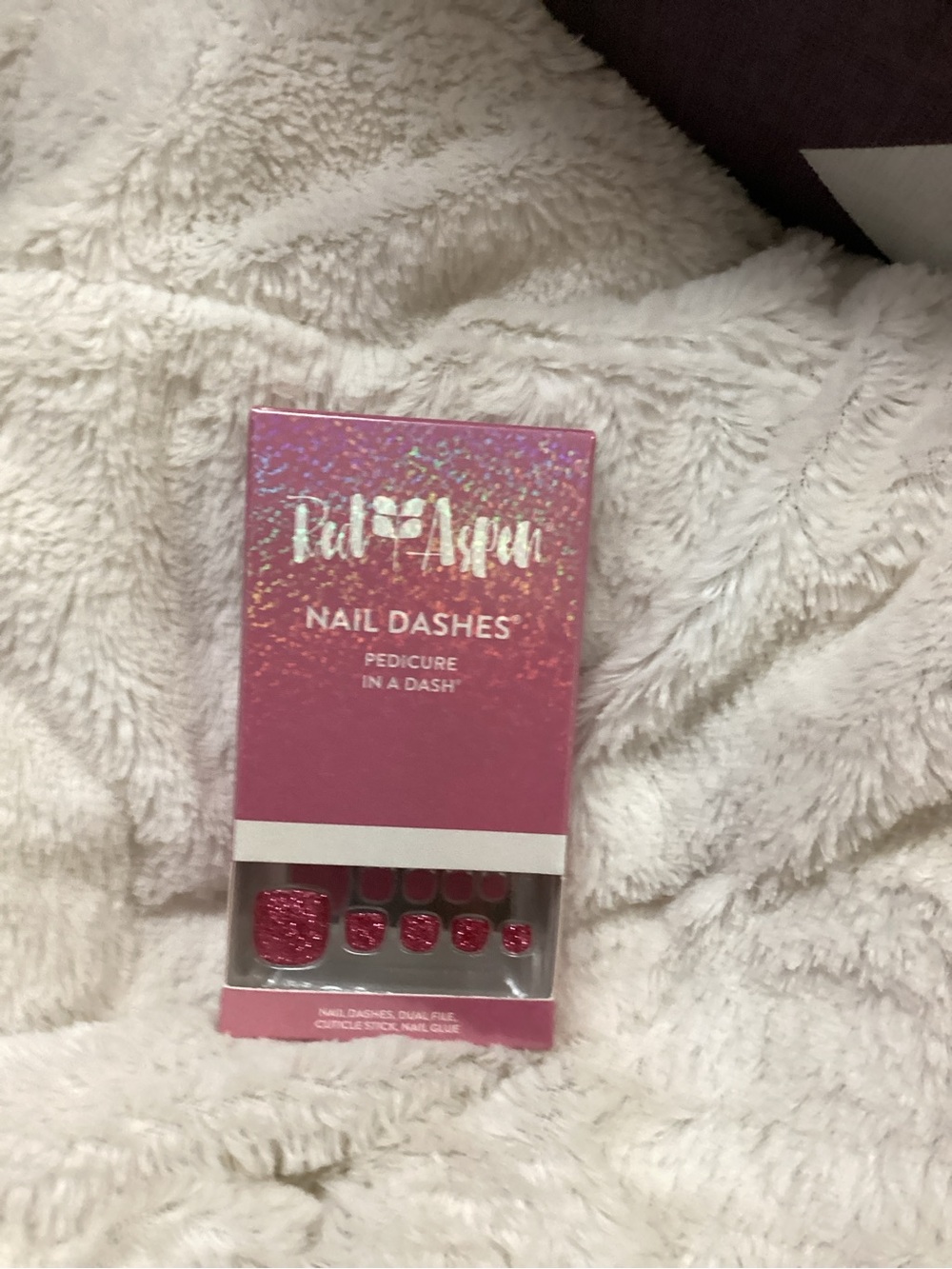 Red Aspen Pink Glitter Nail Dashes Press-On Pedicure